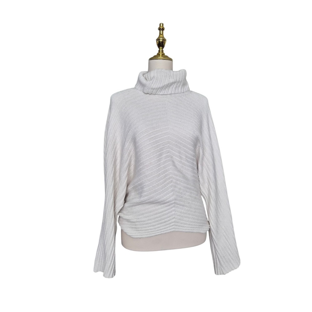Anthropologie Moth Ribbed Ivory Turtleneck Sweater Dolman Sleeve Women Size S